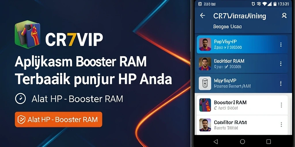 Screenshot antarmuka aplikasi Booster RAM CR7VIP yang menarik dan fungsional.