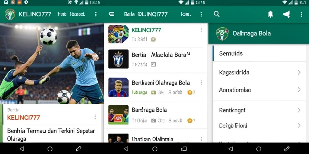 Antarmuka modern dan fungsional dari aplikasi KELINCI777 untuk berita olahraga bola.