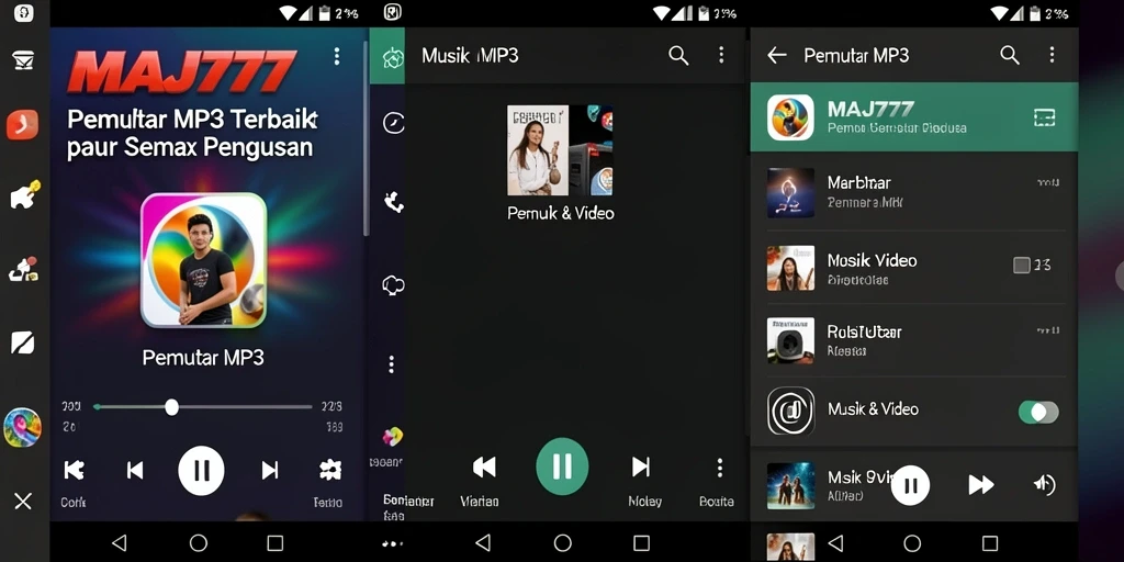 Tampilan antarmuka MAJ777 yang sederhana dan fungsional untuk Pemutar MP3.