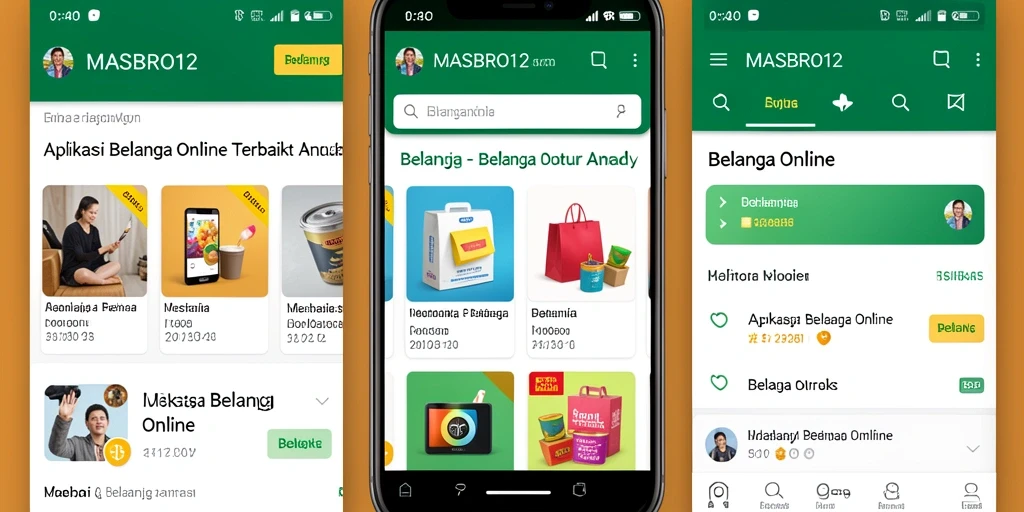 Antarmuka aplikasi MASBRO12 yang menarik untuk Belanja Online.
