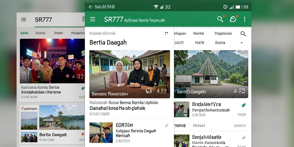 Antarmuka aplikasi SR777 untuk berita daerah yang informatif.